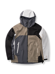 カラーパネルデザインのフード付き防風防水ジャケット。