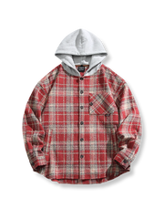 ニット素材のチェック柄フード付きジャケット