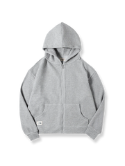 フード付きワッフルパターンのジップアップスウェットシャツ