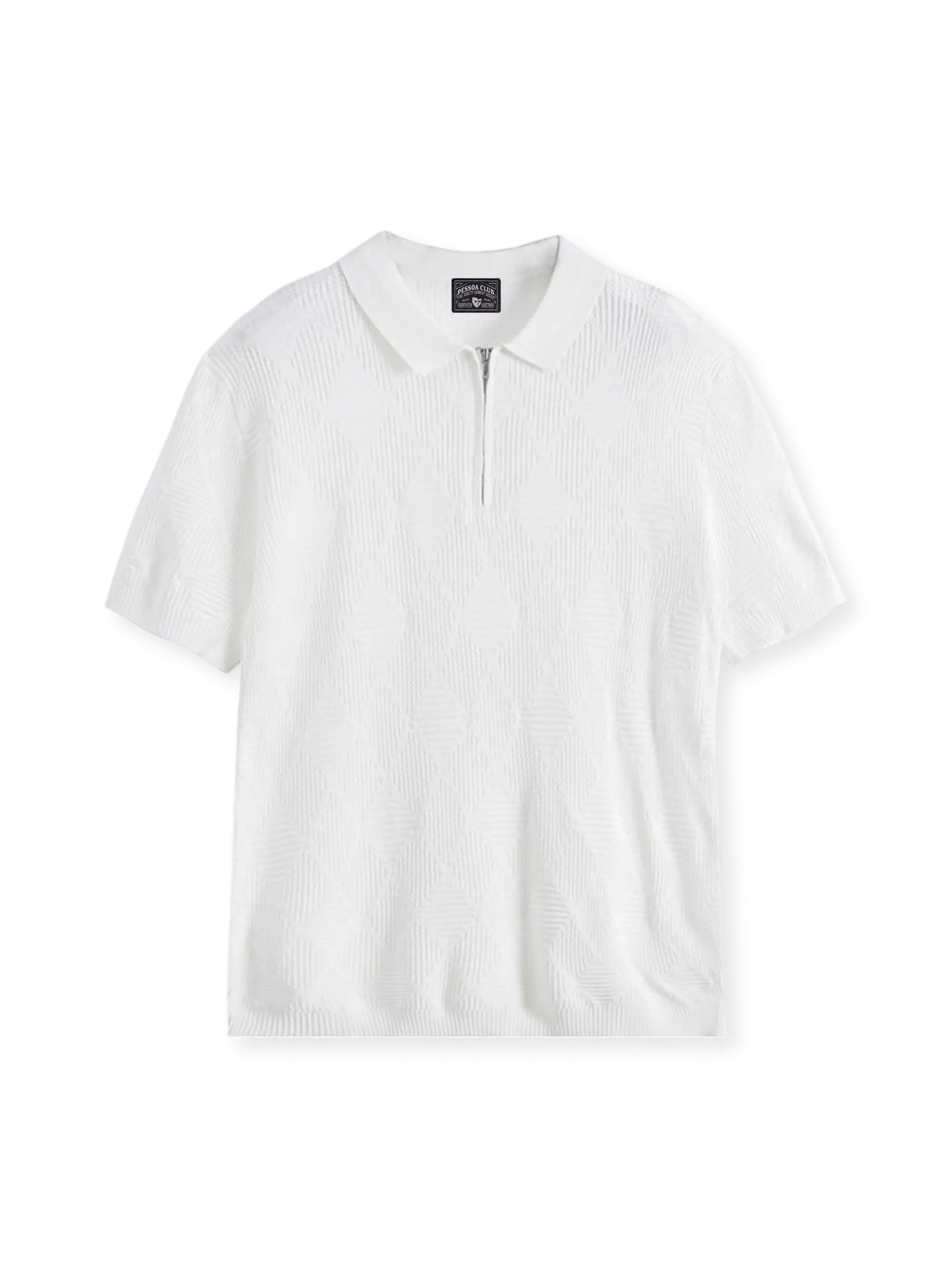 ダイヤモンドテクスチャーとジップ開閉衿が映えるアイスシルクニットポロシャツ