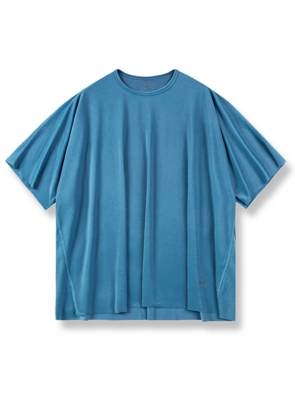 アイスシルクニット素材の縦縞リブ入りオフショルダー半袖Tシャツ