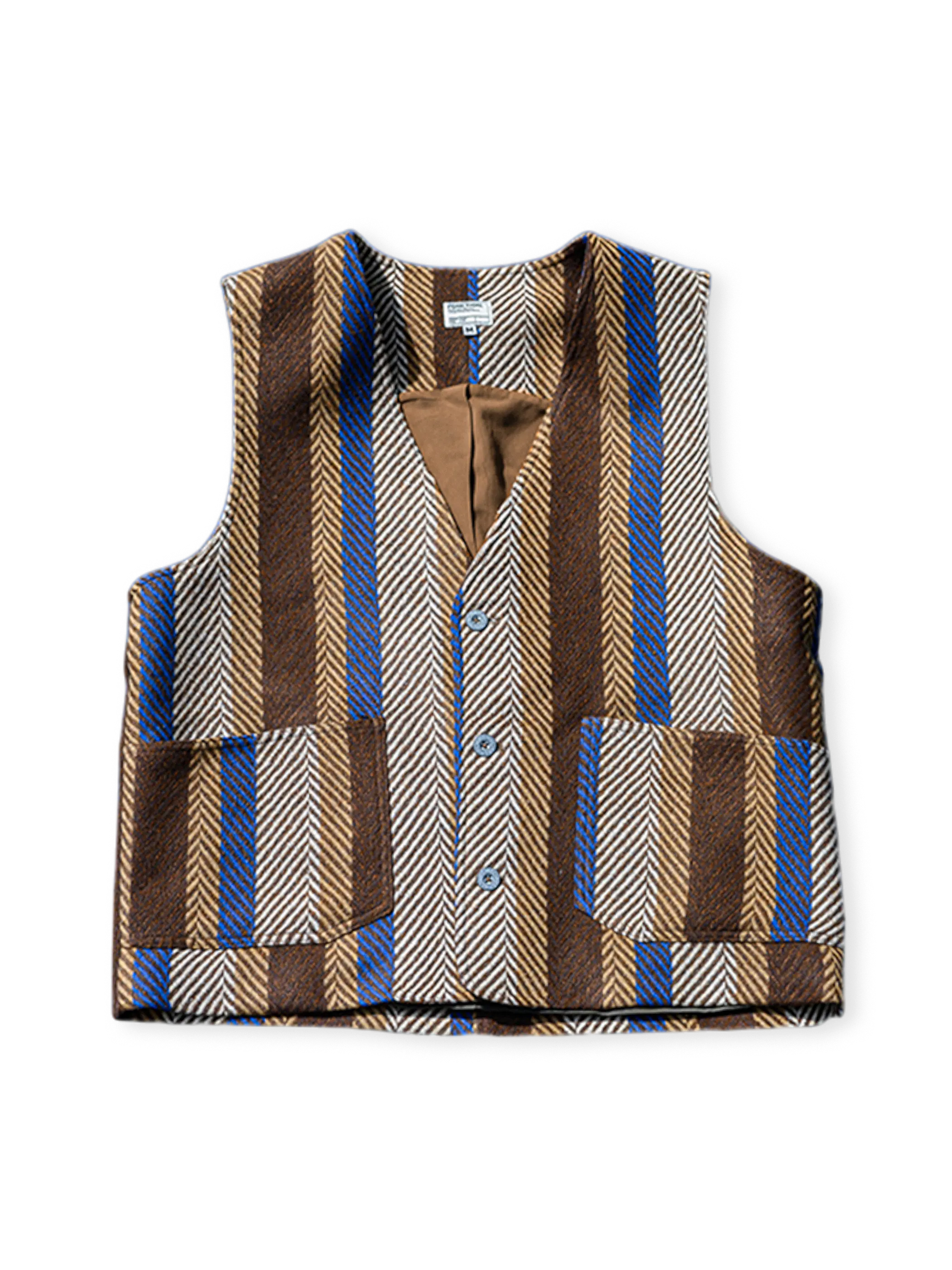 クラシックシングルブレストベースの胸囲拡大ヴィンテージベスト。560g人字斜文と400g高密花灰生地使用。