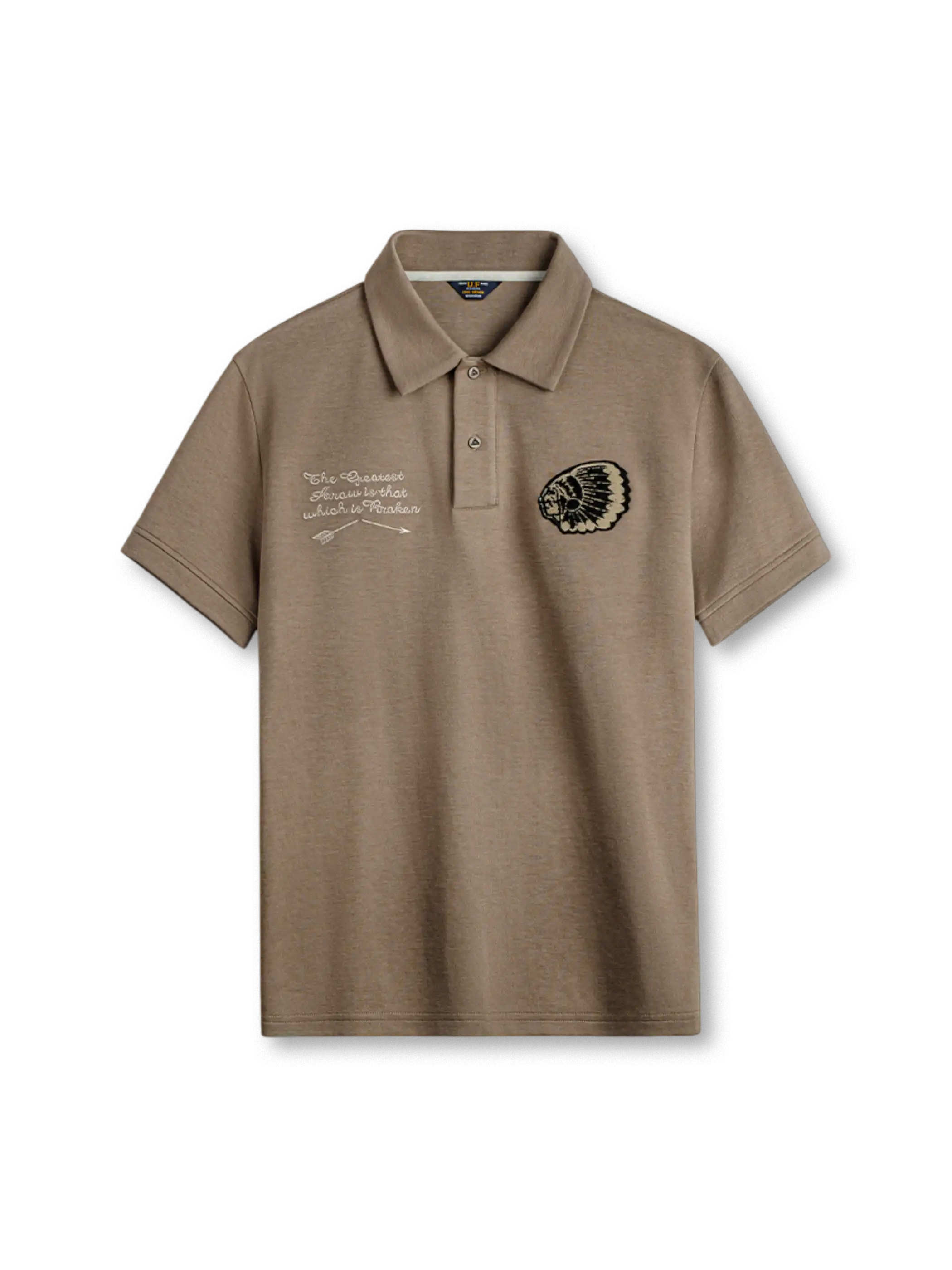 ジェロニモ刺繍と力強いメッセージが特徴の中薄ポロシャツ