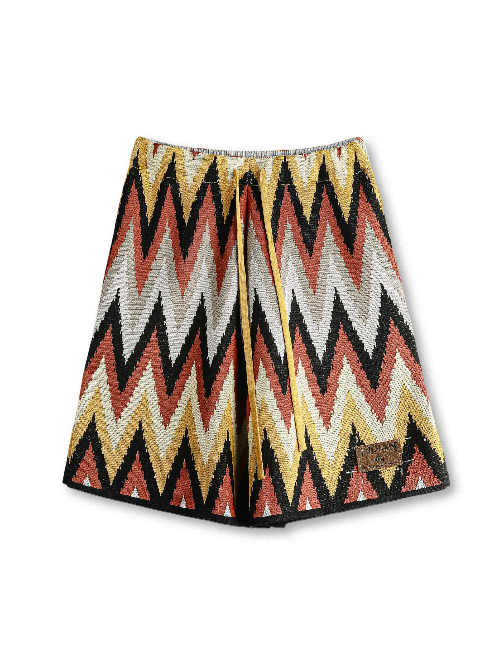 ナバホ族伝統のジグザグ柄を編み込んだ重厚な粘纤ナイロン混紡ショーツ