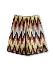 ナバホ族伝統のジグザグ柄を編み込んだ重厚な粘纤ナイロン混紡ショーツ