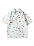 サンダーバード柄をキューバンカラーで表現した純綿半袖シャツ