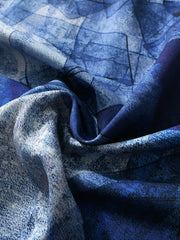 インディゴアートプリントオープンカラーシャツ