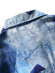 インディゴアートプリントオープンカラーシャツ