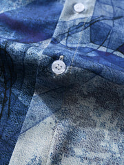 インディゴアートプリントオープンカラーシャツ