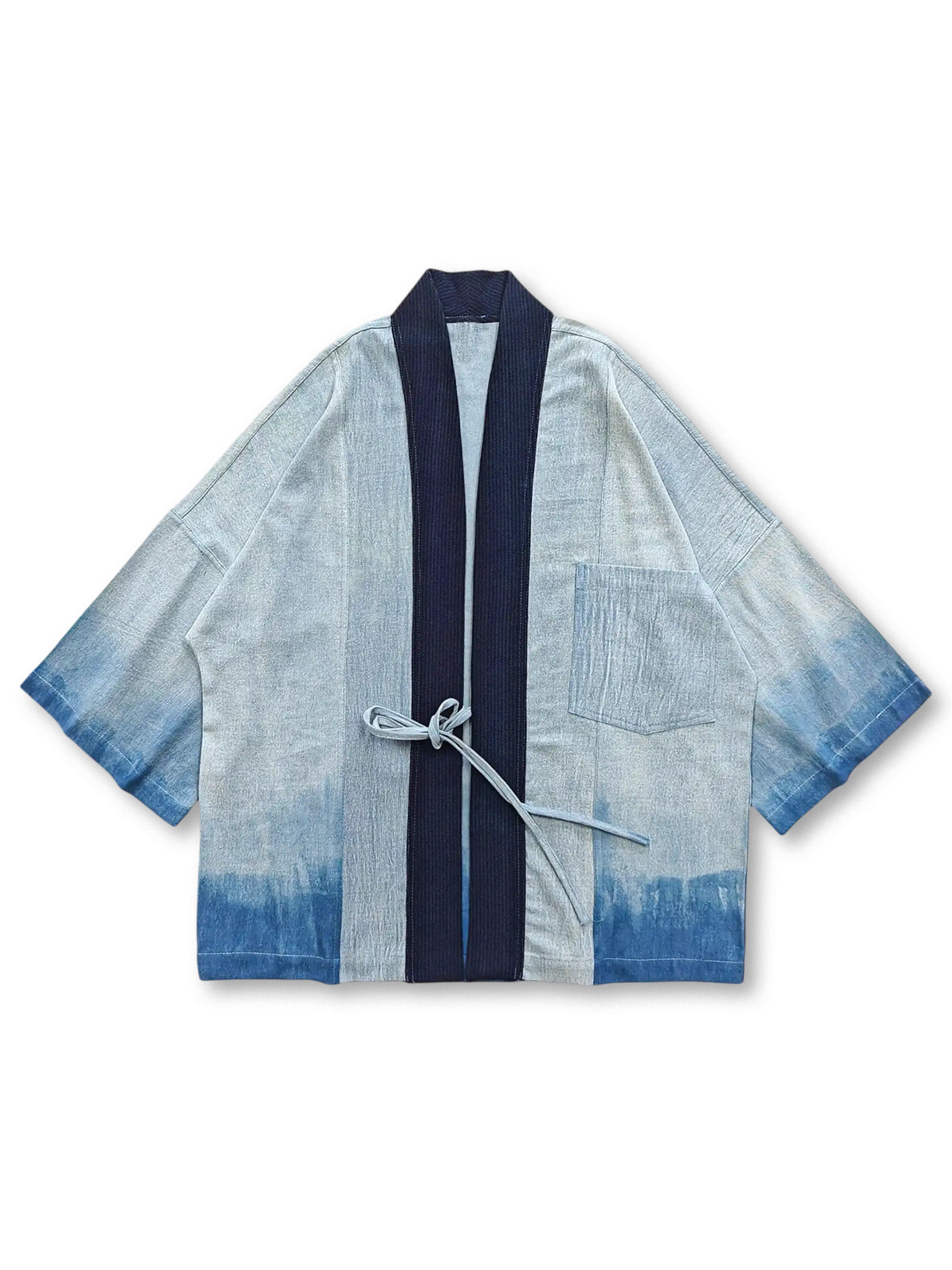 メンズ 藍染 グラデーション デニムはんてんシャツ 薄手 和風 東洋デザイン