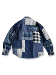 藍染手作業 古布パッチワークシャツ
