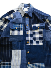 藍染手作業 古布パッチワークシャツ