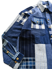 藍染手作業 古布パッチワークシャツ