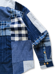 藍染手作業 古布パッチワークシャツ