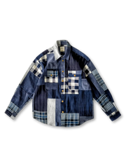 藍染 古布パッチワーク 長袖シャツ メンズ ハンドメイド ヴィンテージ