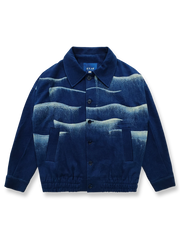 藍染めの雲海柄抜染が特徴のバイカージャケット。