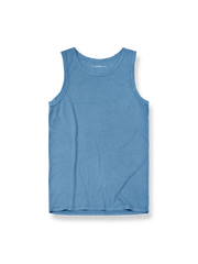 手染めインディゴとエンザイムウォッシュ加工が施されたコットンタンクトップ