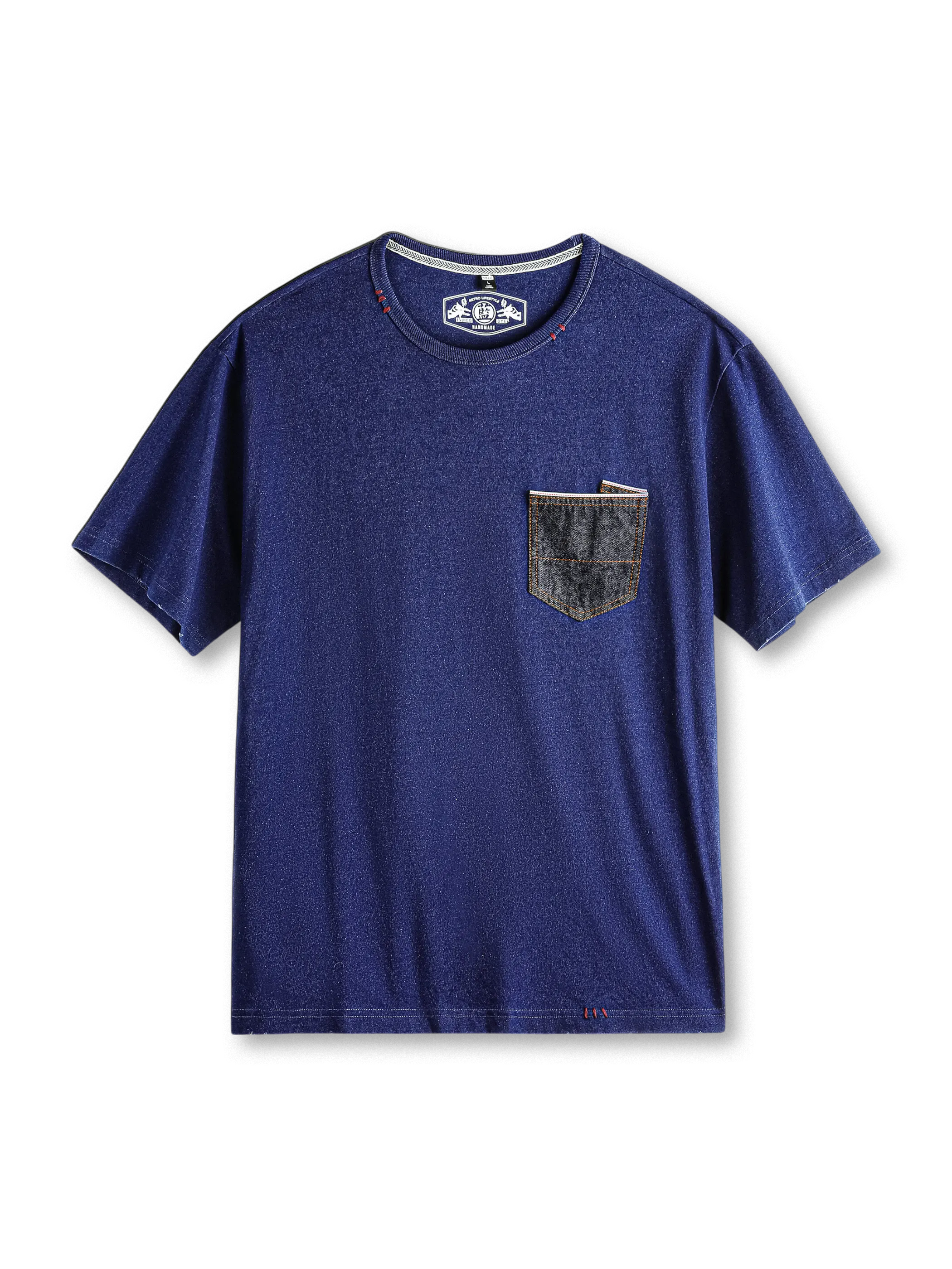 伝統的藍染めと赤耳セルビッジポケットが特徴のインディゴデニムポケットTシャツ