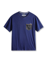 伝統的藍染めと赤耳セルビッジポケットが特徴のインディゴデニムポケットTシャツ