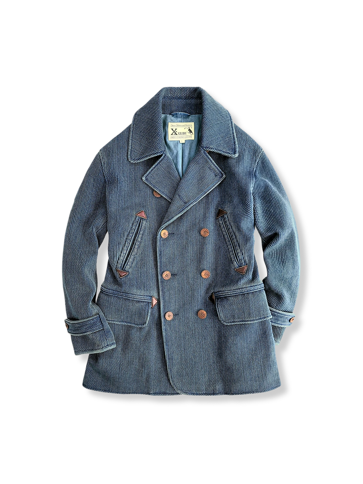 藍染デニム素材の剣道ダブルブレストコート