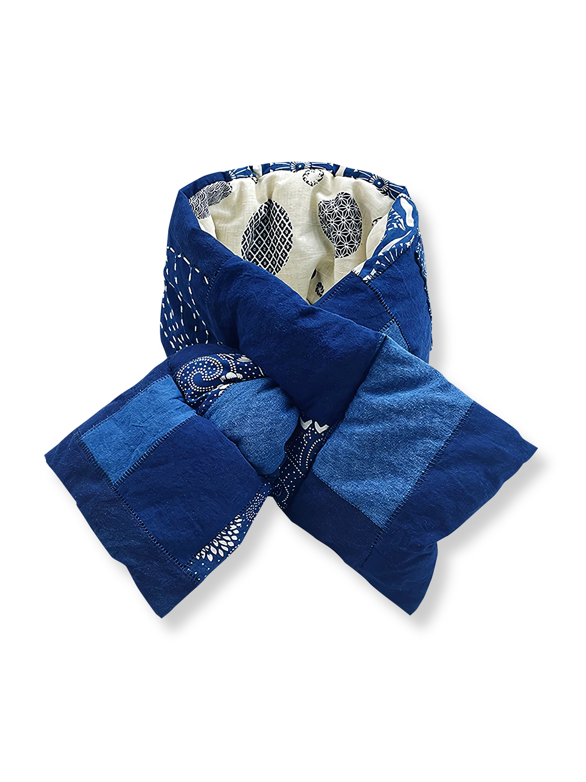 藍染め手刺し子パッチワークマフラー