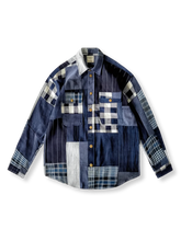 藍染めパッチワーク長袖シャツ