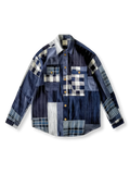 藍染めパッチワーク長袖シャツ