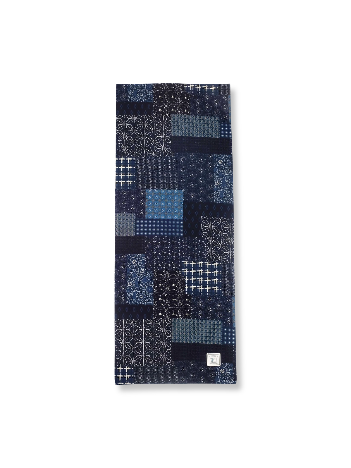 インディゴ藍染めパッチワーク柄プリントマフラー