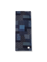 インディゴ藍染めパッチワーク柄プリントマフラー