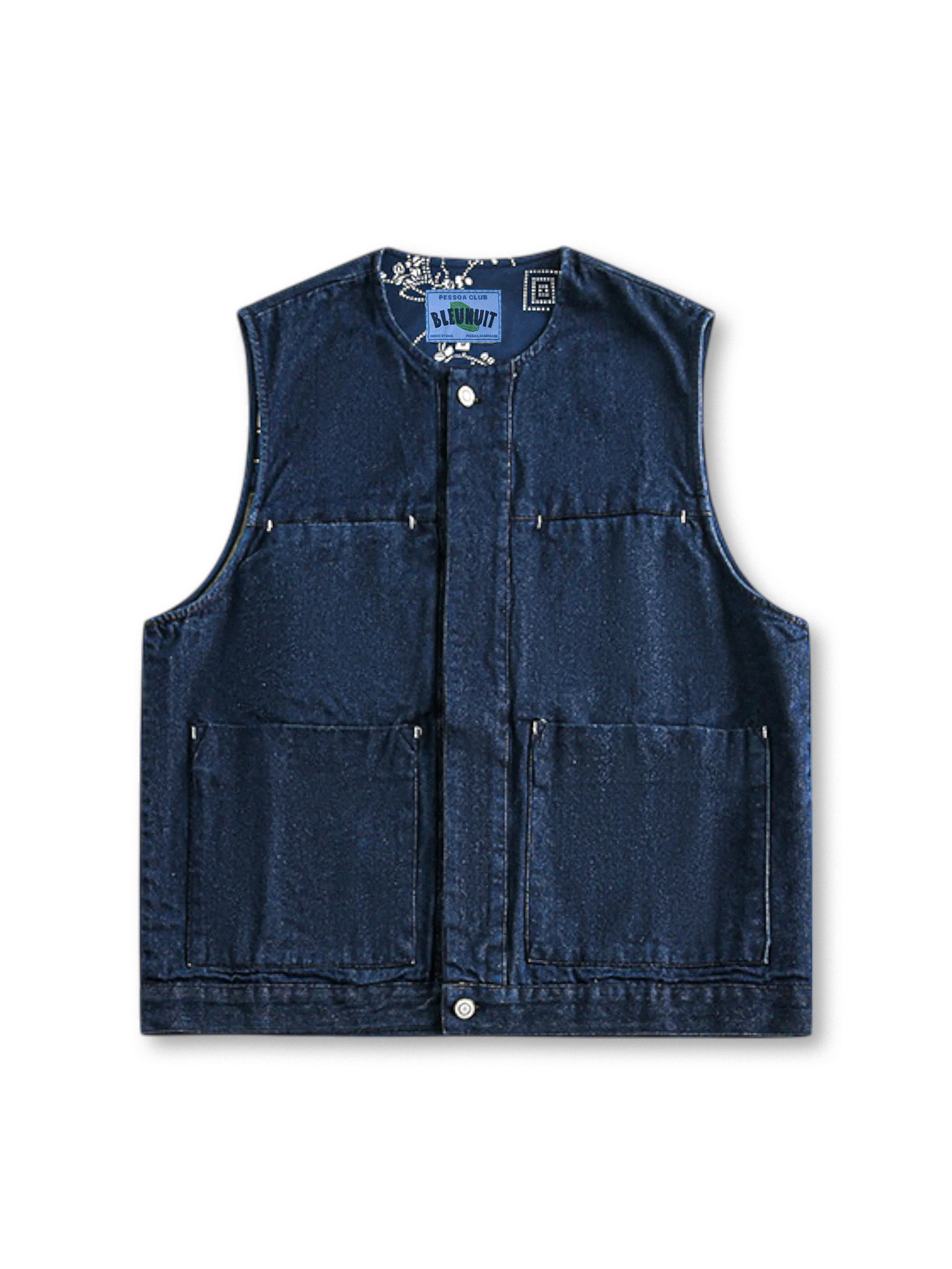 植物染めインディゴデニムとバンダナ裏地が映えるワークベスト