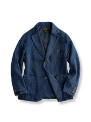 剣道着刺し子布と藍染めが特徴の12.5オンス刺し子ジャケット。