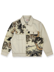 水墨画の松柏柄をプリントした東洋美術風ヴィンテージジャケット