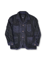 鉄錆染めと五倍子染めで仕上げた黒藍色のコットンワークジャケット