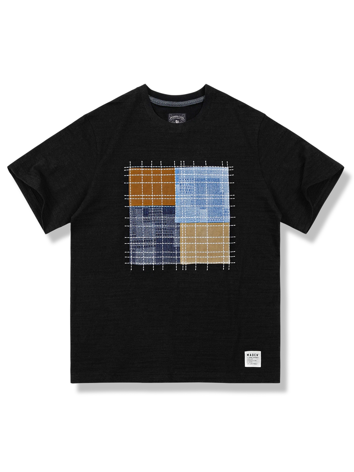 不規則な四角形パッチワークデザインの通気性コットンTシャツ