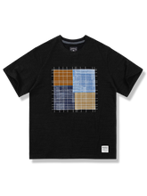 不規則な四角形パッチワークデザインの通気性コットンTシャツ
