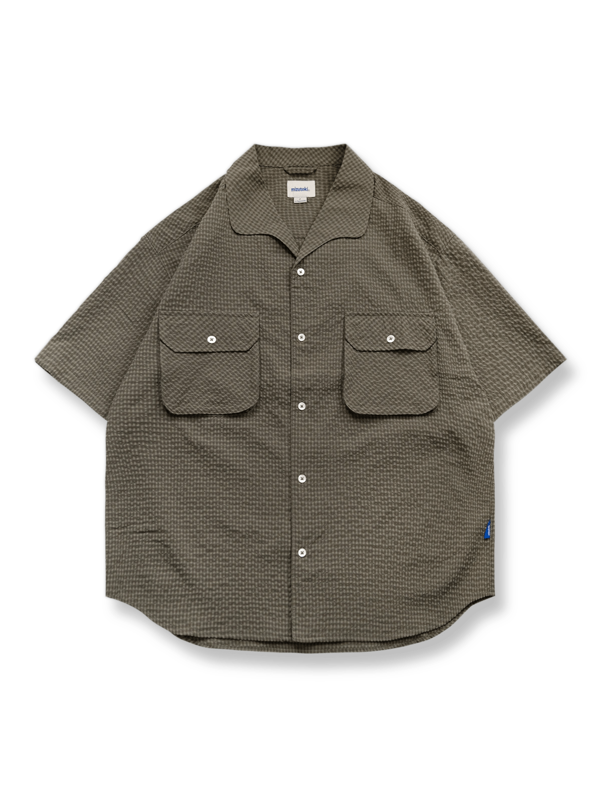 1960年代風イタリアンカラーのシアサッカー素材チェック半袖シャツ