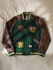 IVY常青藤ウールベースボールジャケットの正面。刺繍とヴィンテージデザインを強調。