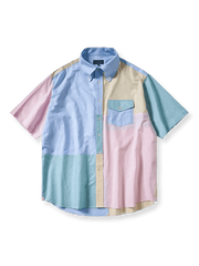 アイビーリーグ風のカラーブロックとポイントカラーが特徴のノーアイロンリラックスフィットシャツ