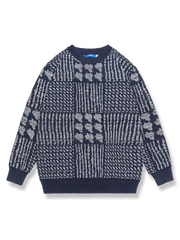 ジャカード織りのクルーネックニットセーター