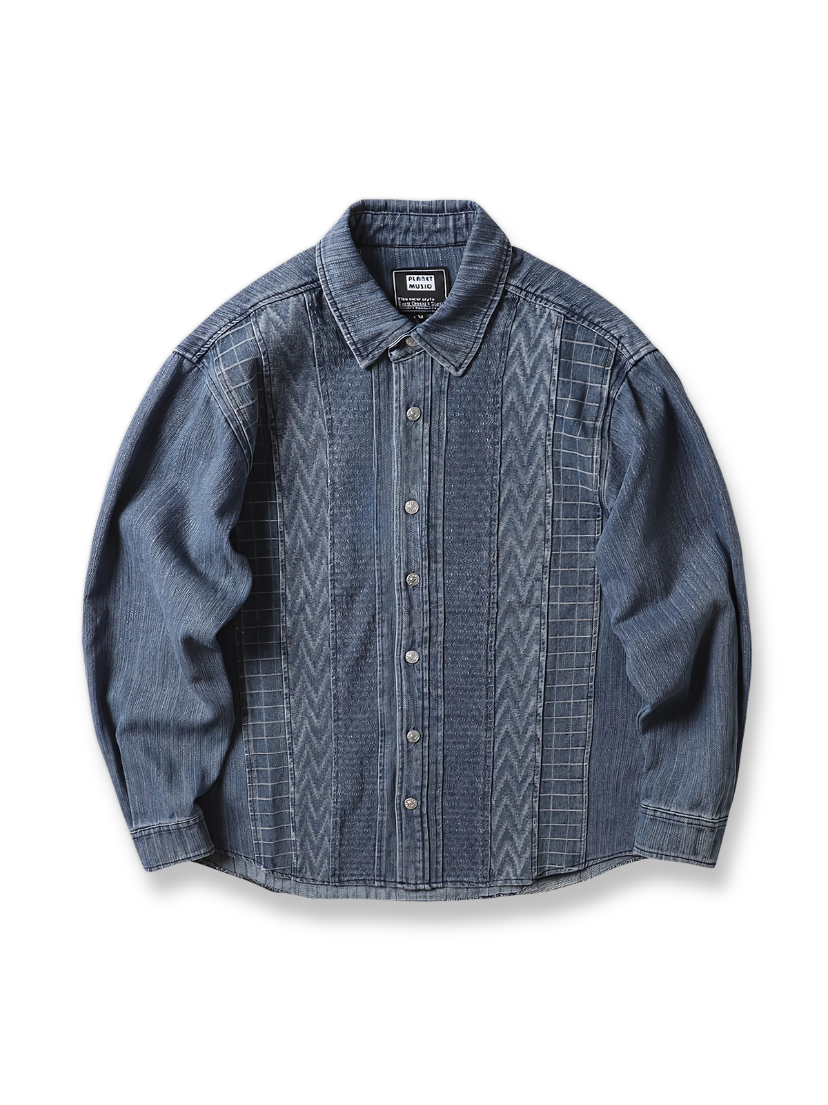 ジャカード織りのヘビーウェイトウォッシュデニムシャツ
