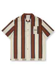 70~80年代風の大胆なストライプが特徴の日本風ハワイアン半袖シャツ