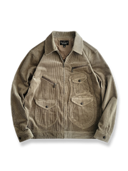 カーキ色コーデュロイ素材のマルチポケットワークジャケット