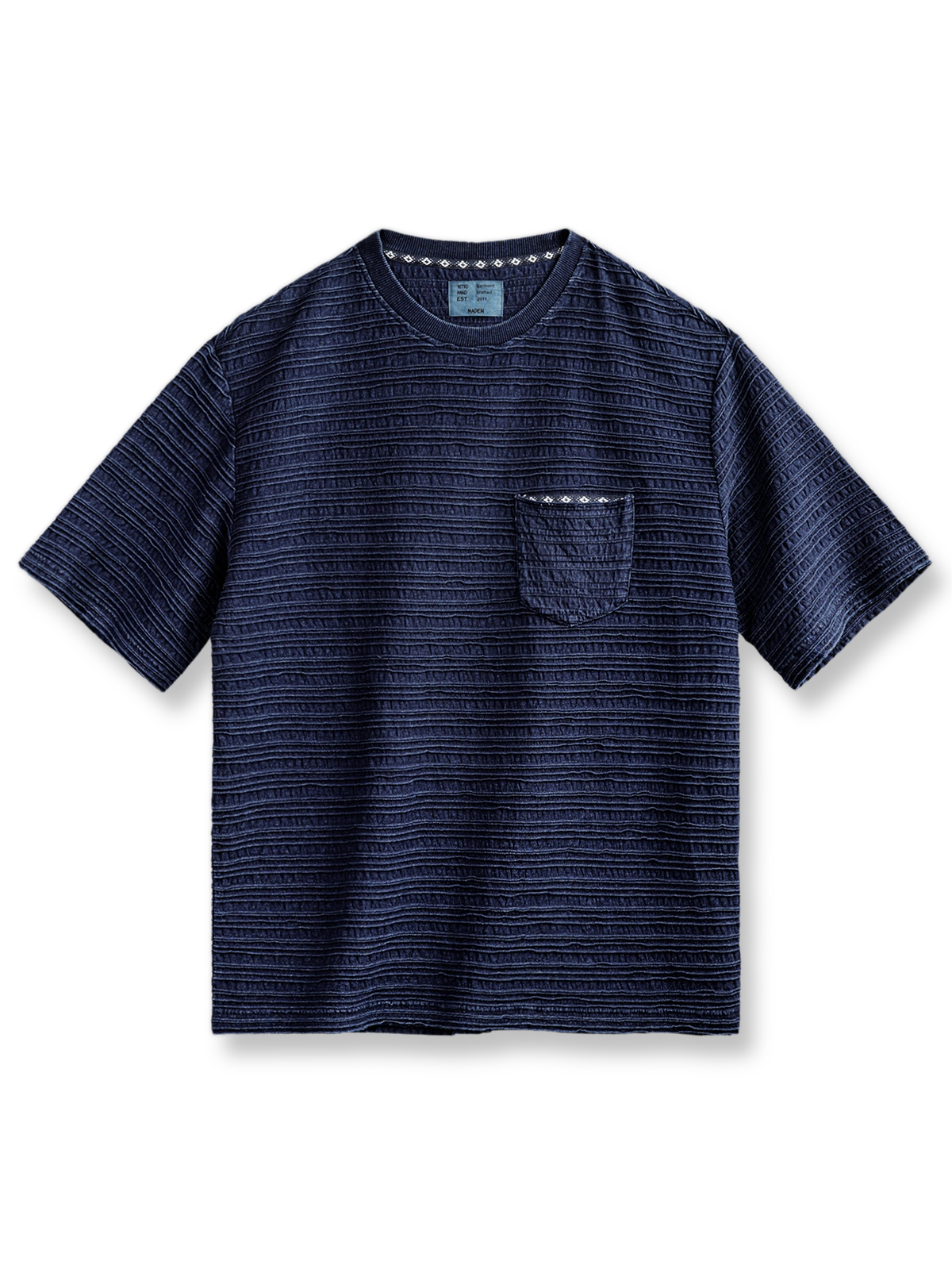 波模様のジャカード織りが特徴のヴィンテージブルーTシャツ