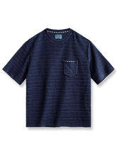波模様のジャカード織りが特徴のヴィンテージブルーTシャツ