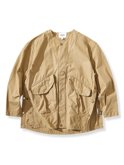 大型ポケット ノーカラー ジャケット