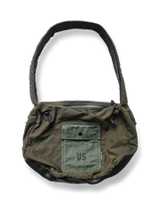 レザーボトムサイクリングスタイルショルダーバッグ、耐摩耗キャンバス素材、トラプリント、ウォッシュ加工