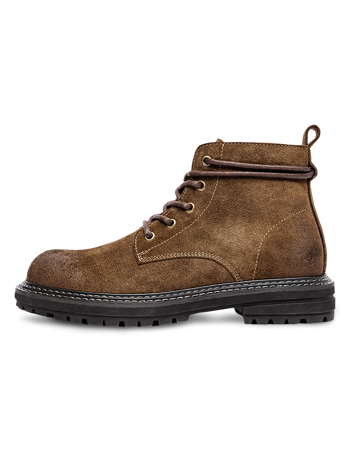 ダブルステッチダブルウェルト構造の厚底レザーハイカットイエローブーツ