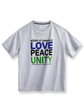 「Love Peace Unity」のレターフロッキープリント半袖Tシャツ
