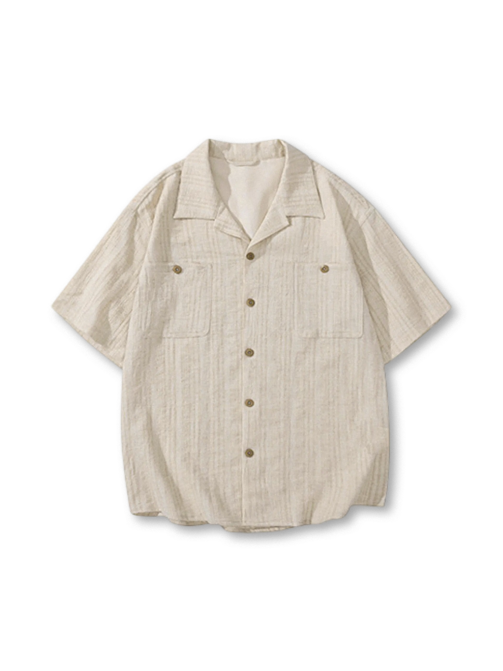 キューバカラーの美しいシルエットとリネン混ジャガード織りが特徴の軽量オープンカラーシャツ