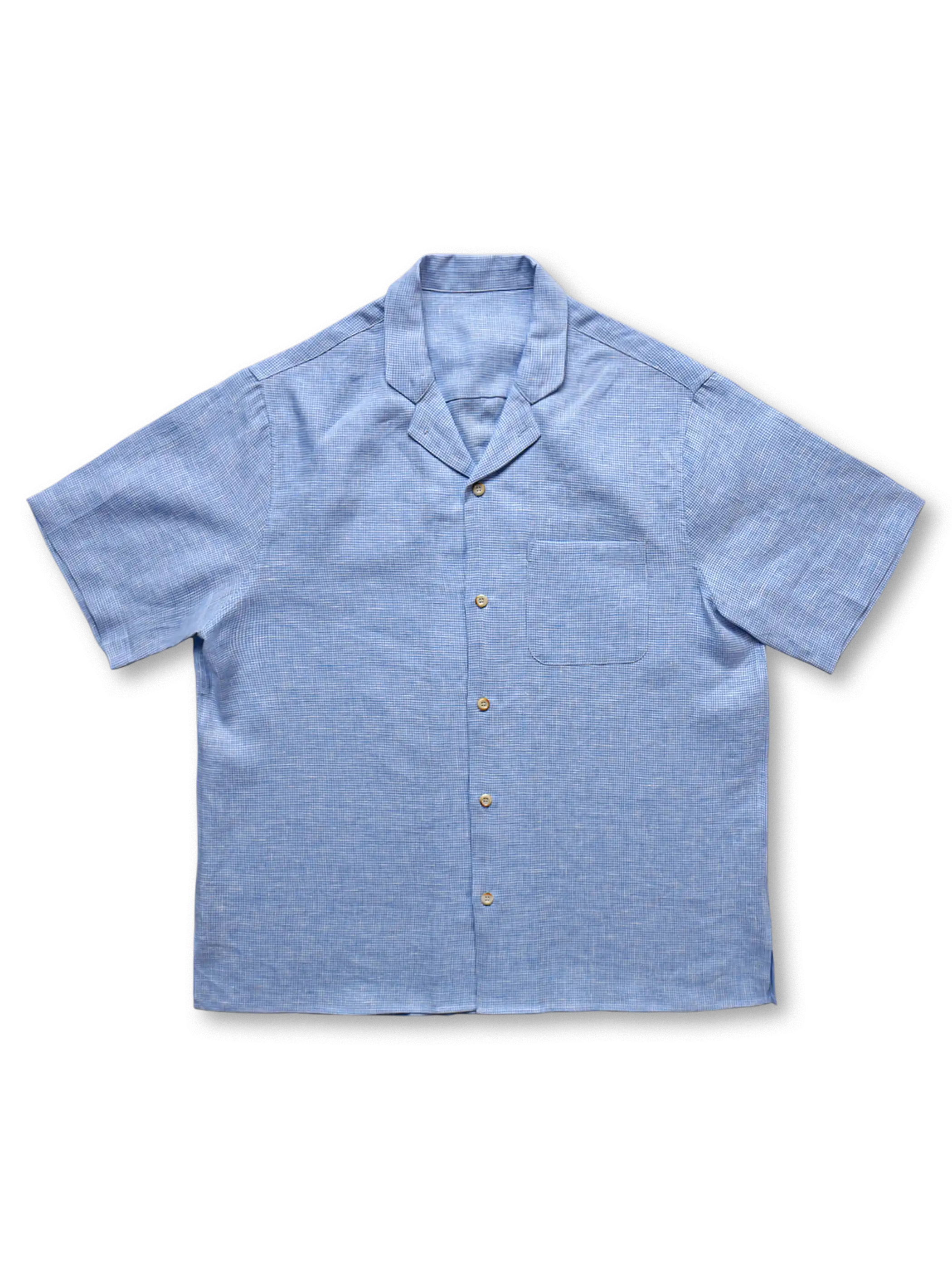 メンズリネンチェック柄 小古巴襟 半袖シャツ 夏用リゾートカジュアル